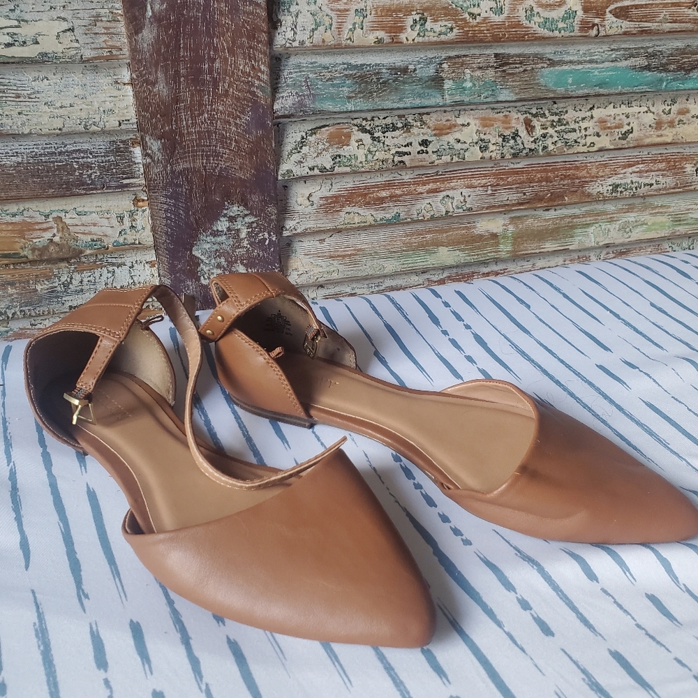 Brown Closed Toe Flats with Ankle Strap
